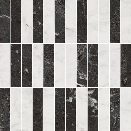 KMD2MSA003BR Тубкаль мозаичный микс чёрный белый глянцевый обрезной 30x30x0,9 декор