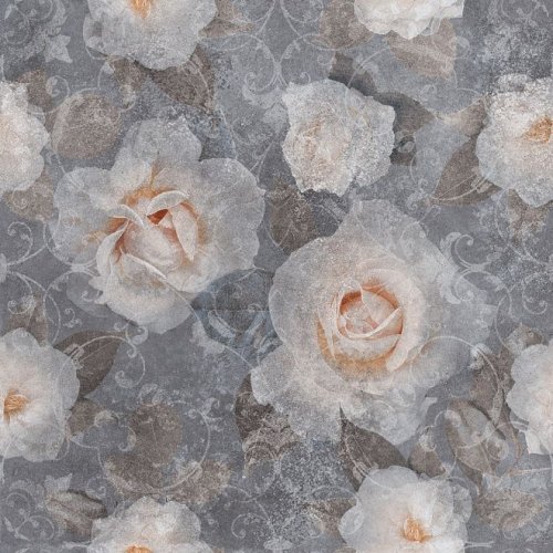 Керамогранит Турнель декорированный обрезной Цветы темно-серый 80x80